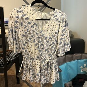 Blue and white blouse
